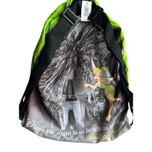 Vtg Disney Tinker Bell Drawstring Backpack Sling Tote Bag Green Zippered Pocket